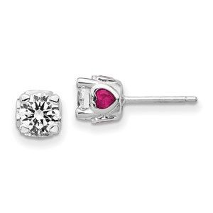 925 Sterling Silver  Lab Created Ruby &  White CZ Heart Sides Stud Post Earrings